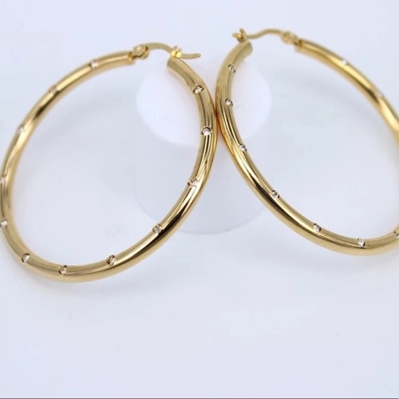 Gold plated 45cm crystal hoop earrings - Picture 4 of 4